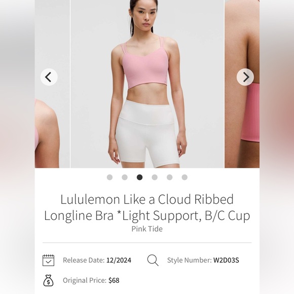 Lululemon Like a Cloud Longline Ribbed Bra Pink Tide EUC size 8 B/C cup - Picture 2 of 10